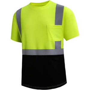 Class 2 3.8 Oz. Polyester Color Block Reflective Tape Safety T-Shirt With Pocket